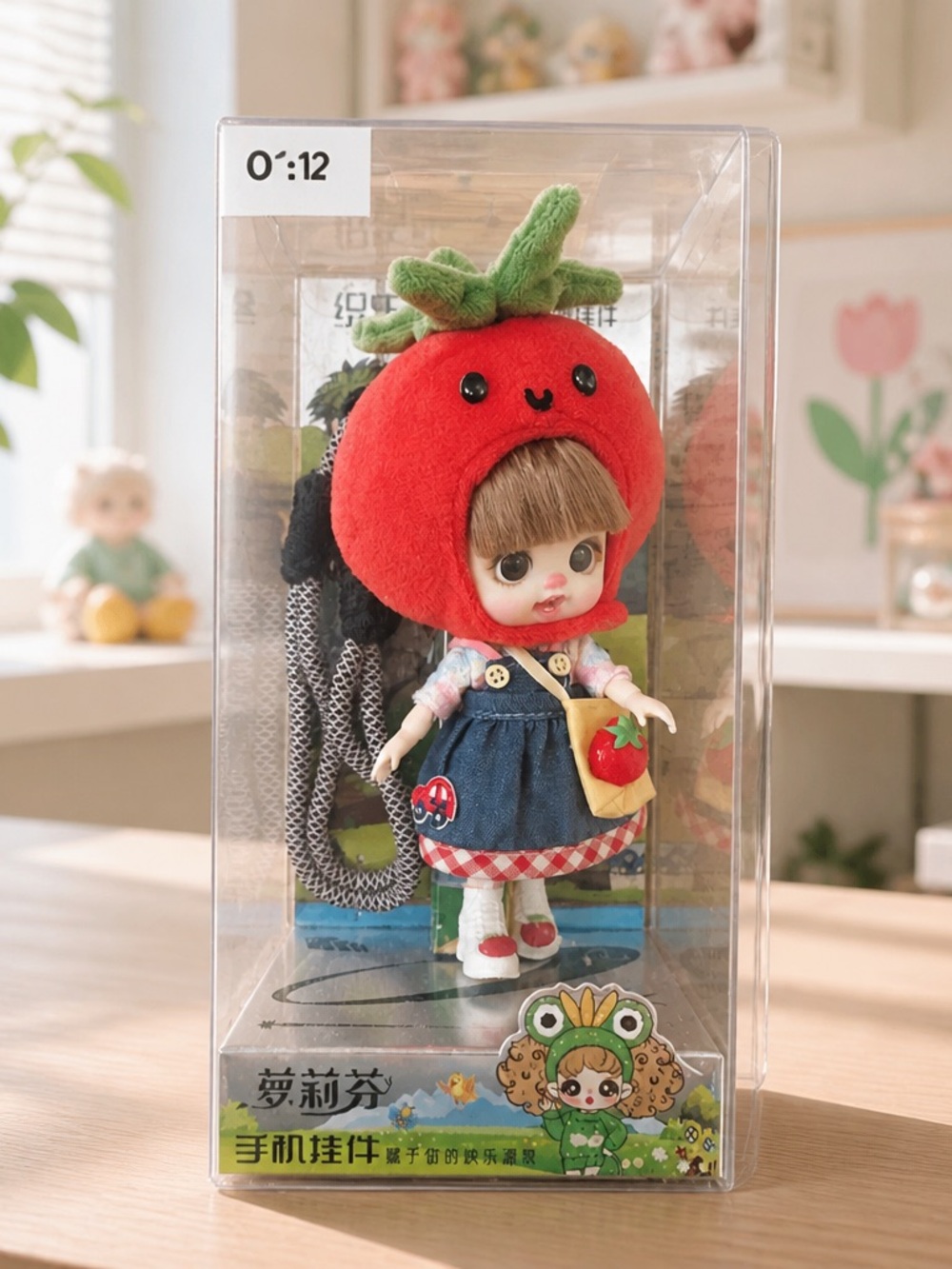 Red Tomato Doll Kids Toy with Denim Dress and Crossbody Bag phone pendant